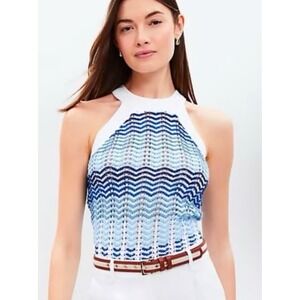 LOFT Chevron Knit Halter Top White Blue Ombre Size S